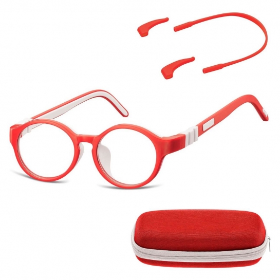 Elastyczne dziecięce oprawki okularowe zerówki okrągłe + gumka Sunoptic K7D czerwone
